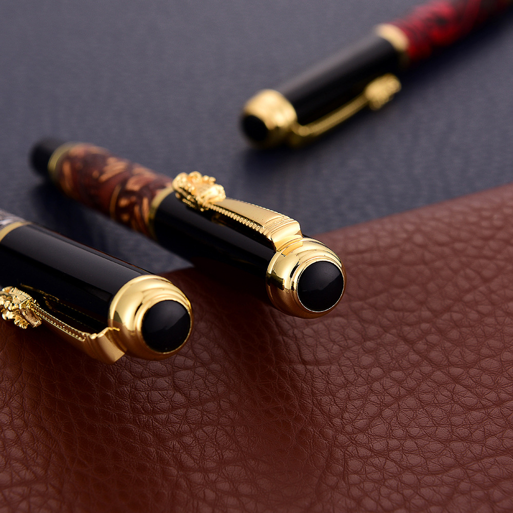 新款龙头商务钢笔 订制企业logo 商务办公会议文具包皮笔皮质钢笔