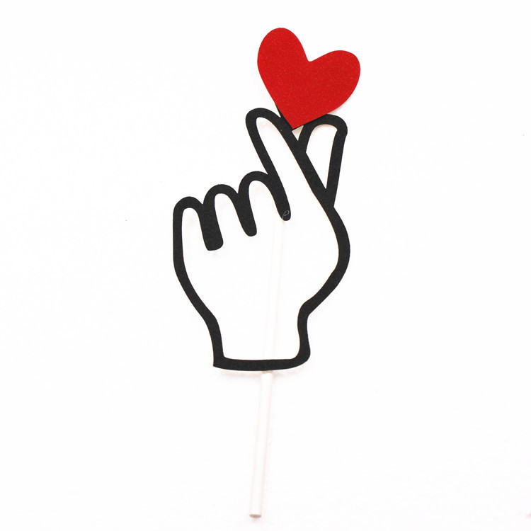 抖音流行手势比心蛋糕插牌 抖音流行生日派对装饰插签 表白插牌