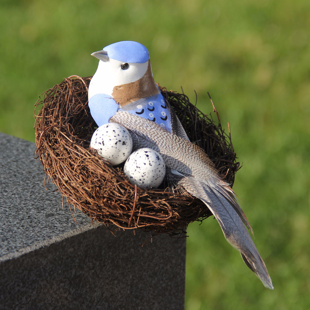 草编鸟窝 仿真鸟巢 藤编仿真羽毛小鸟窝 手工艺品复活节鸟笼装饰