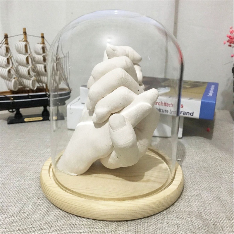 跨境抖音灯玻璃罩3d立体情侣手模石膏克隆粉展示防尘罩握手模型罩