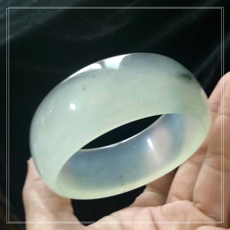 正品天然a货岫玉宽手镯冰种烟花手镯 玉镯子内径59mm 编号a185