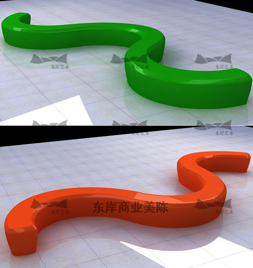 商业美陈 玻璃钢简约几何s形座椅 商场室内创意休息蛇形座椅