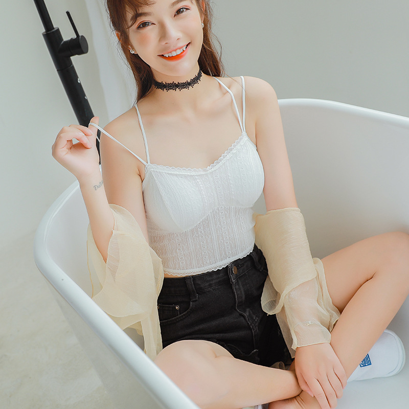 上新蕾丝内衣裹胸花边内搭有杯垫小性感打底交叉防走光美背 抹胸