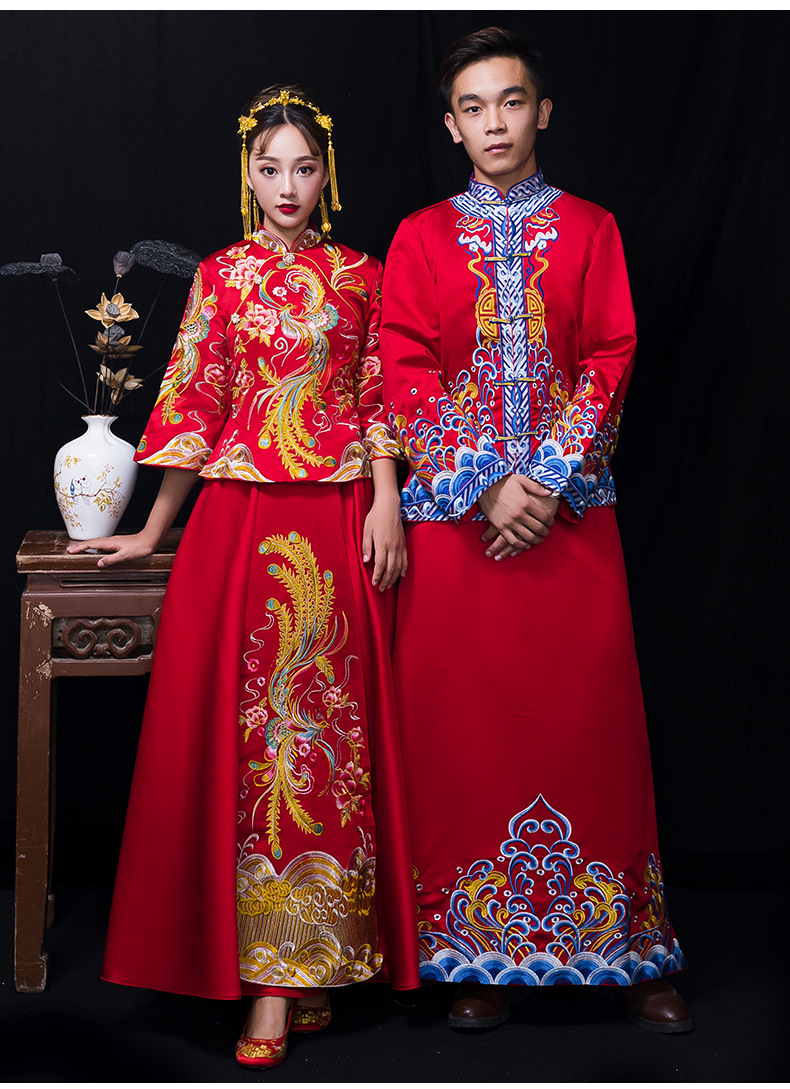 中式婚礼男款礼服结婚服男士秀禾服古装新郎服装敬酒服唐装马褂男