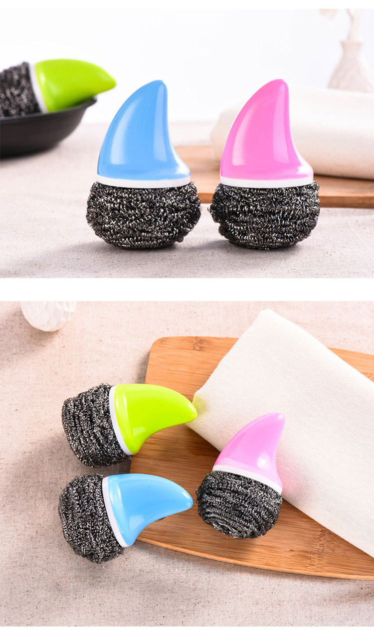 创意鲨鱼带柄钢丝球吸卡清洁球不锈钢钢丝球锅清洁刷卫生锅刷