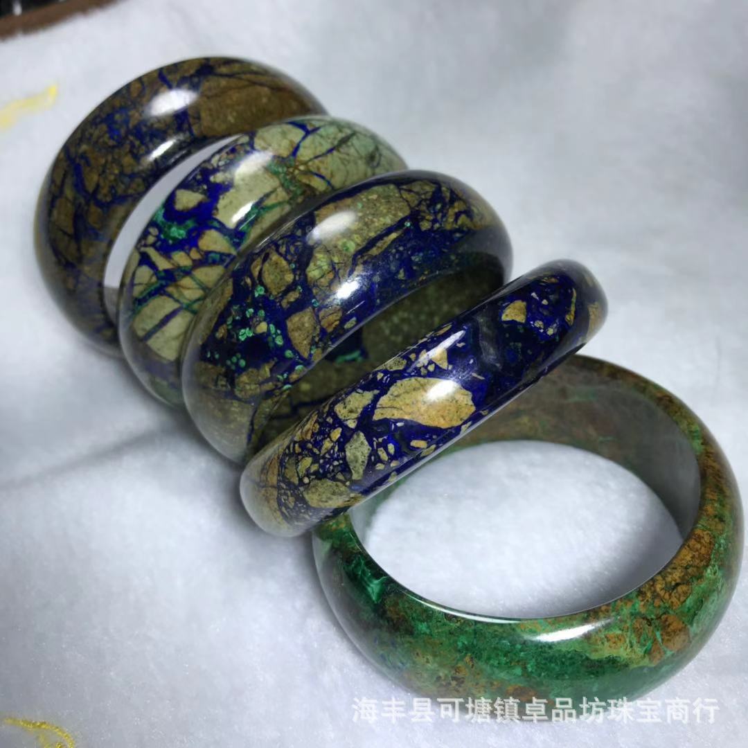 天然蓝铜矿手镯凤凰青金石孔雀石硅孔雀供应淘宝厂家直销