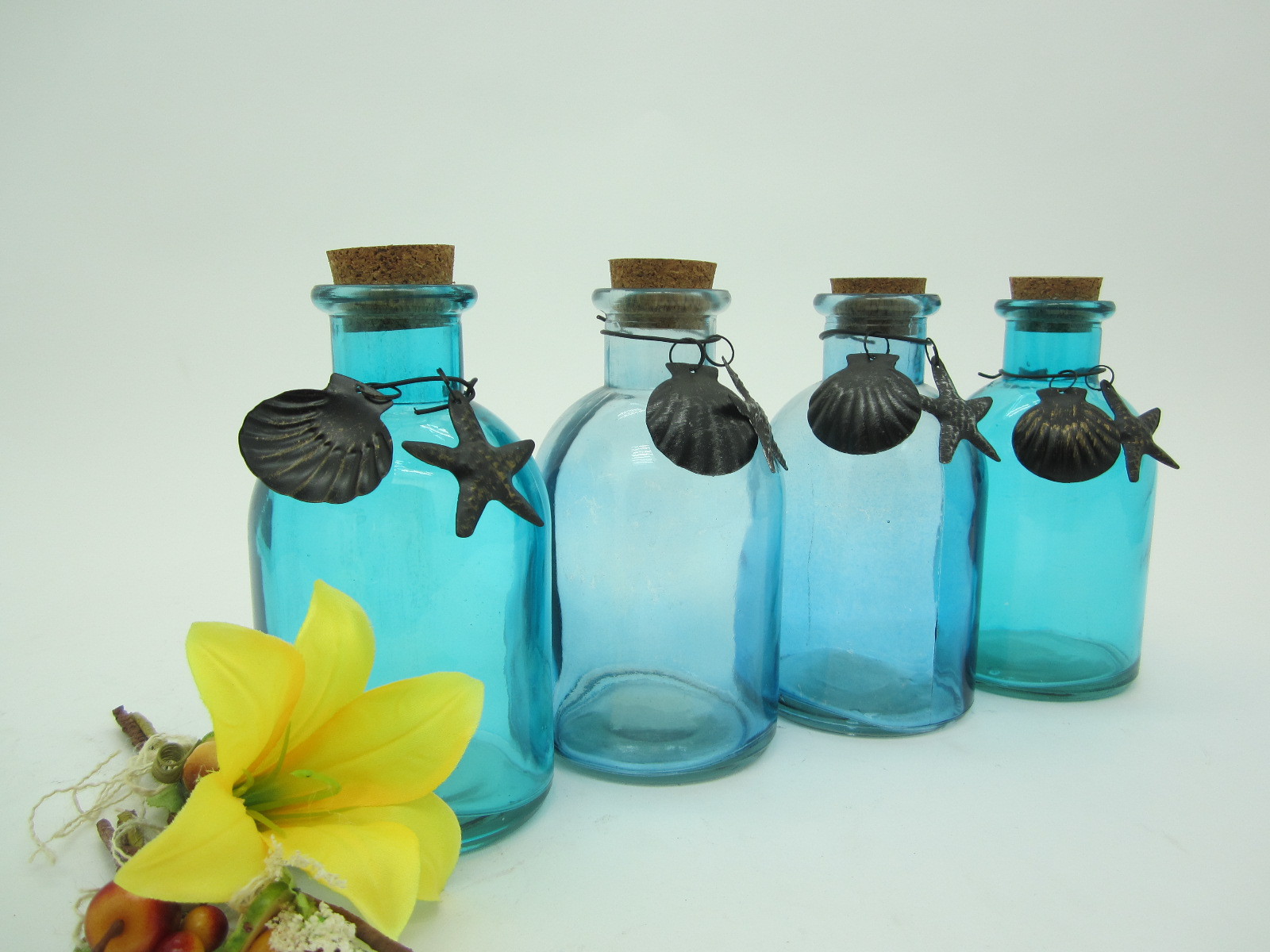 木塞喷色花瓶 海星贝壳玻璃瓶 蓝色海洋瓶 玻璃瓶 花瓶透明玻璃瓶