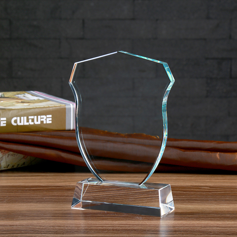 厂家批发创意透明水晶奖杯活动盾牌工艺品典礼颁奖纪念品定制