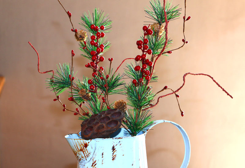 圣诞松针插枝 圣诞节松针枝 松果松花松树枝仿真花家居装饰花批发