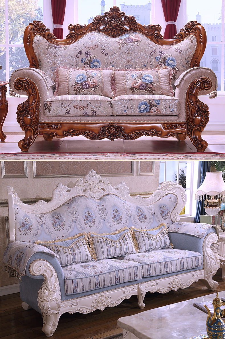欧式布艺沙发大户型客厅沙发组合法式实木雕花沙发奢华别墅家具