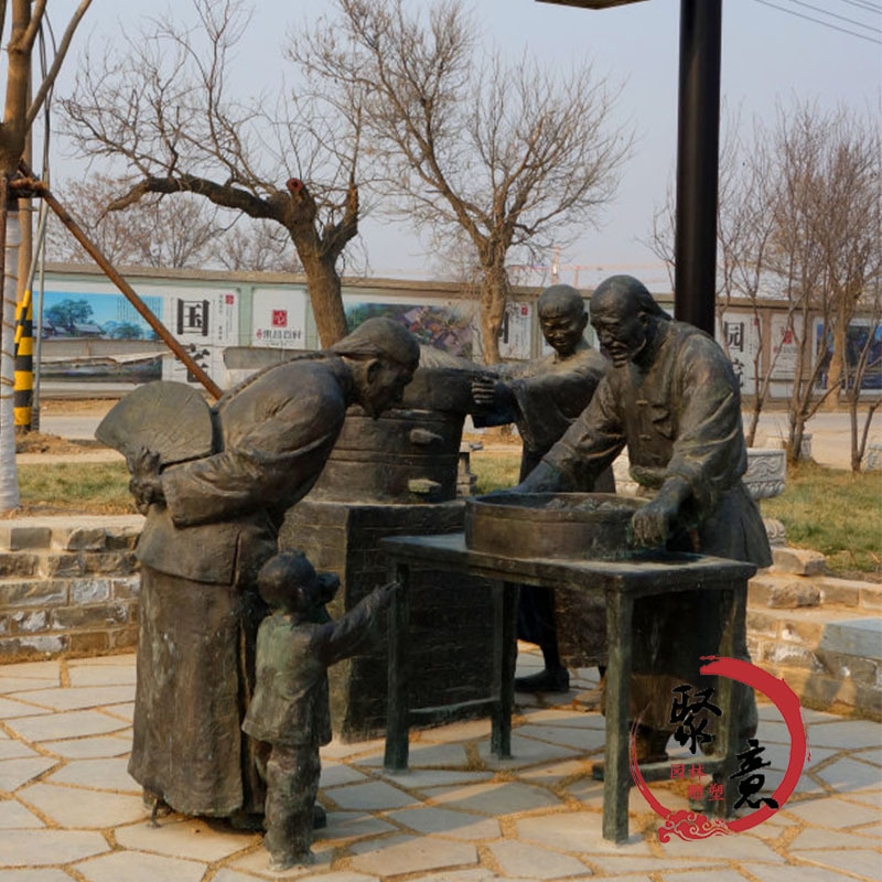 铸铜玻璃钢仿铜古代民俗小品人物卖蒸笼包子早点小吃雕塑公园摆件-阿