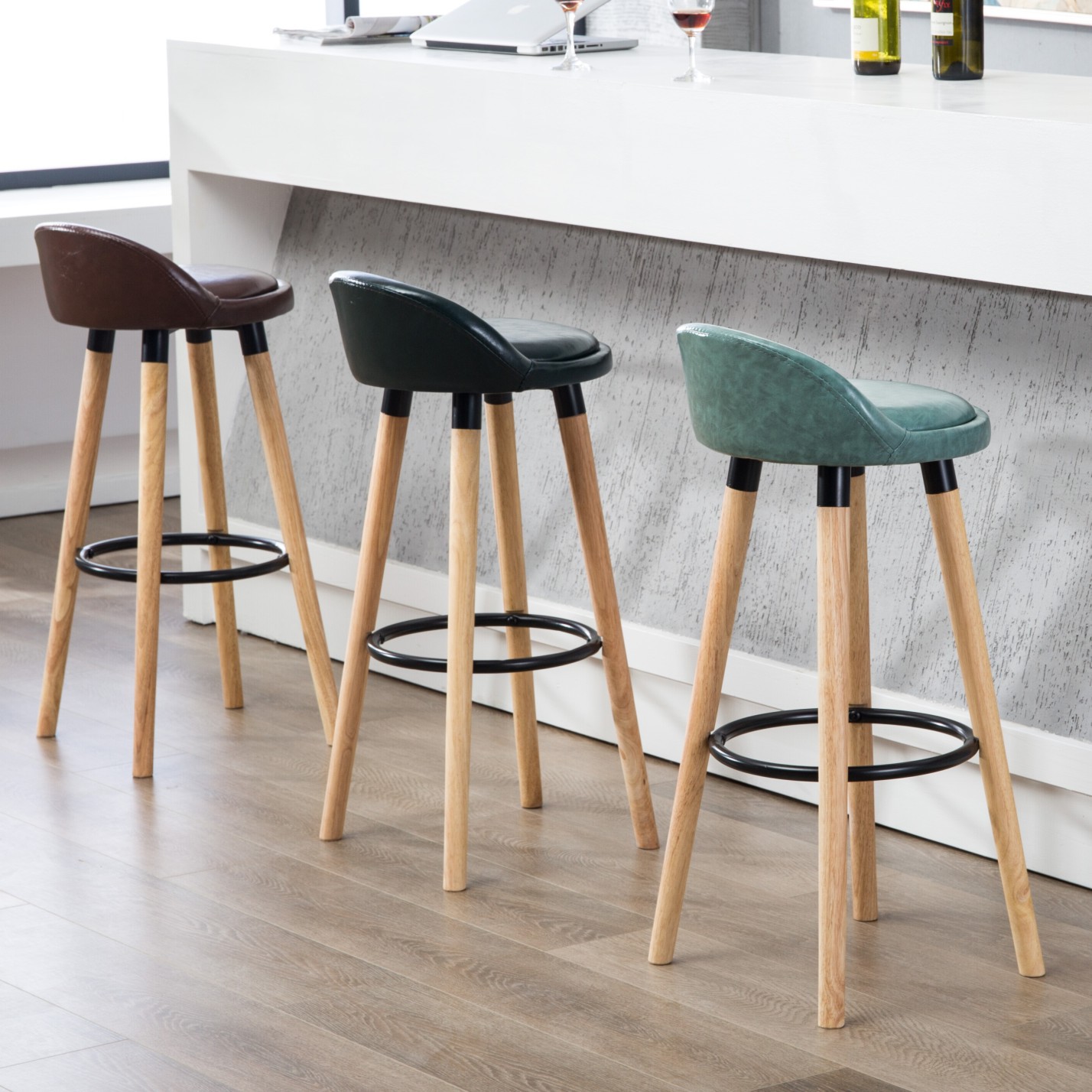 实木吧台椅 旋转高椅北欧酒吧椅子前台复古吧凳简约高脚凳子