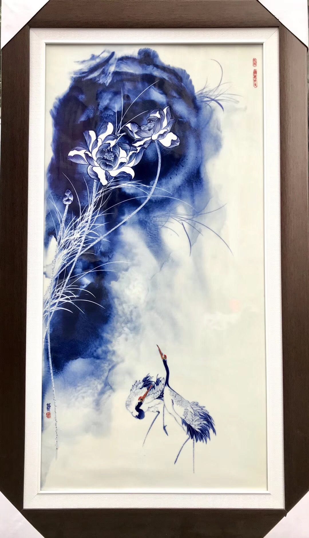 青花泼墨景德镇陶瓷画瓷板画艺术瓷礼品瓷定制陶瓷名人作品仙鹤