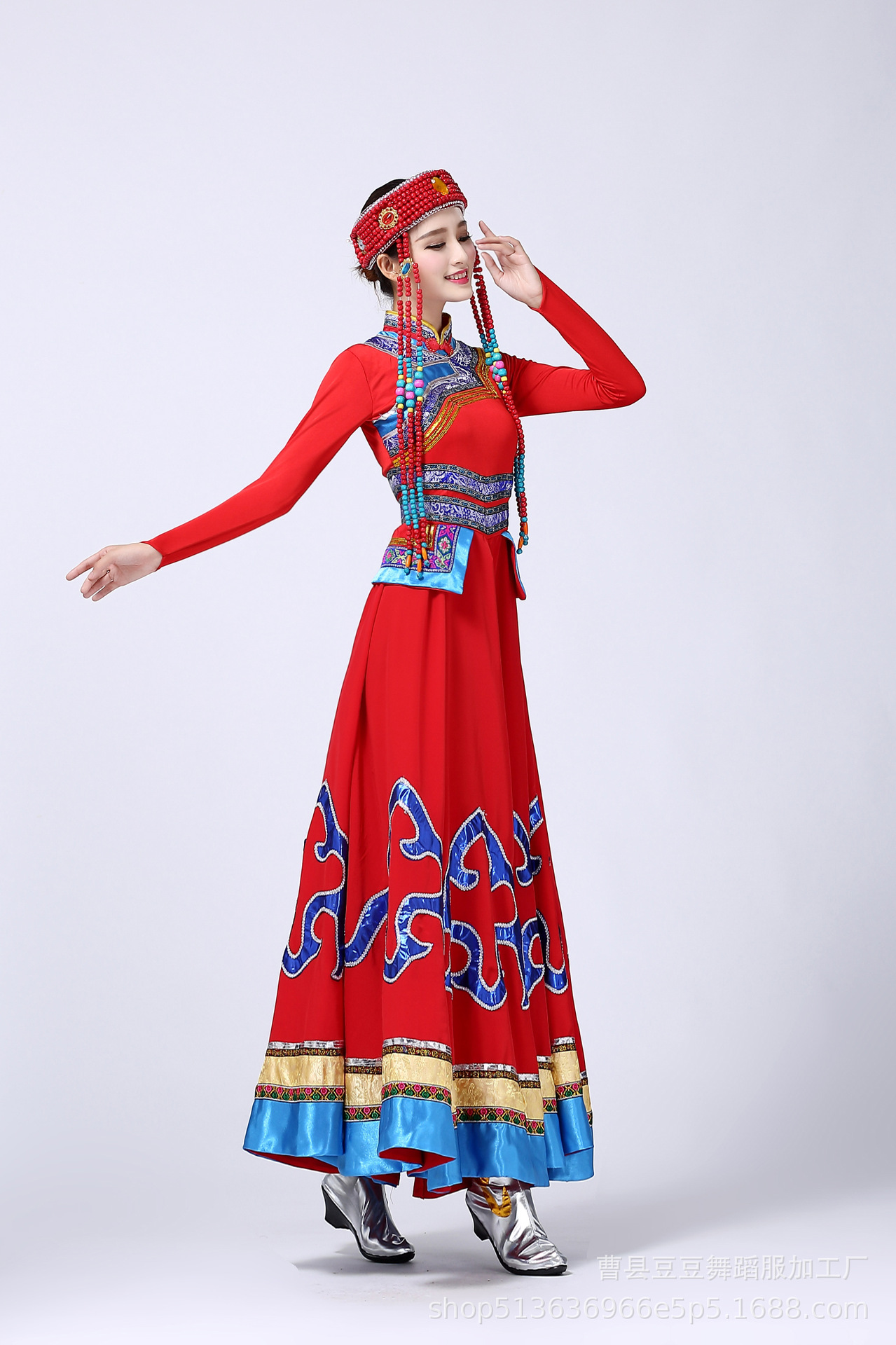 新款蒙古族演出服女装 成人少数民族鸿雁舞蹈服装蒙古袍