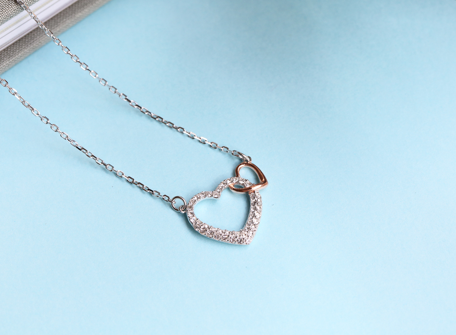 心形项链女s925银项链 s家同款爱心吊坠双色双心项链锁骨链批发