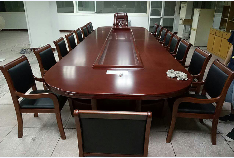 会议室桌椅_简约椭圆型长桌大型商务油漆贴皮会议台会议室桌椅组合 - 