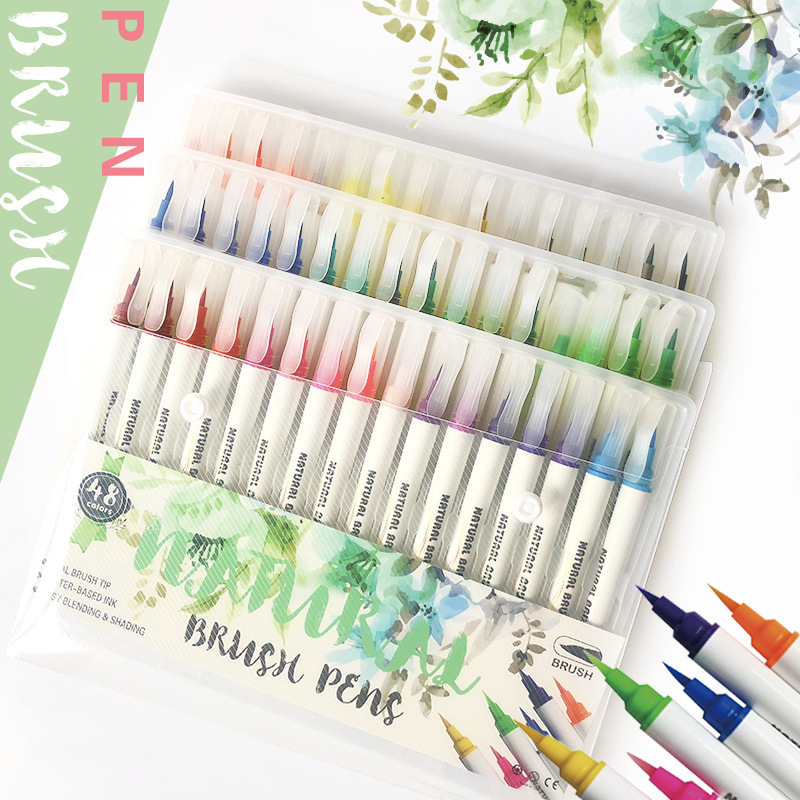 跨境专供现货 12/24/36/48色彩色水溶性绘画软毛笔套装