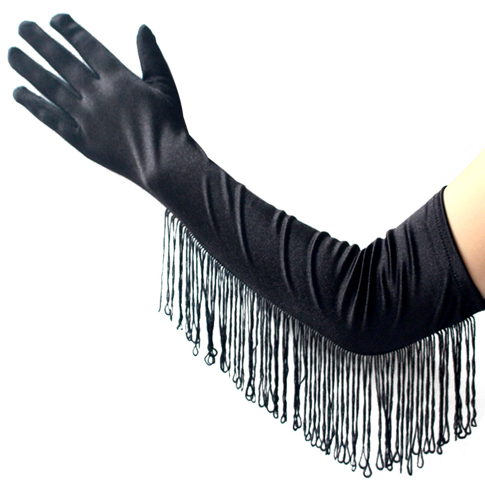 New Tassel Long Satin Gloves Latin Dance Gloves for Performance Satin Tassel Bridal Gloves Performance