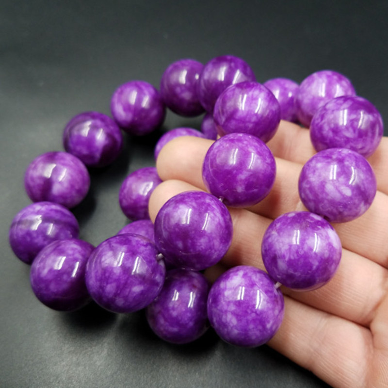 天然玉石紫色圆珠手链 20毫米圆珠手链玉石手串批发
