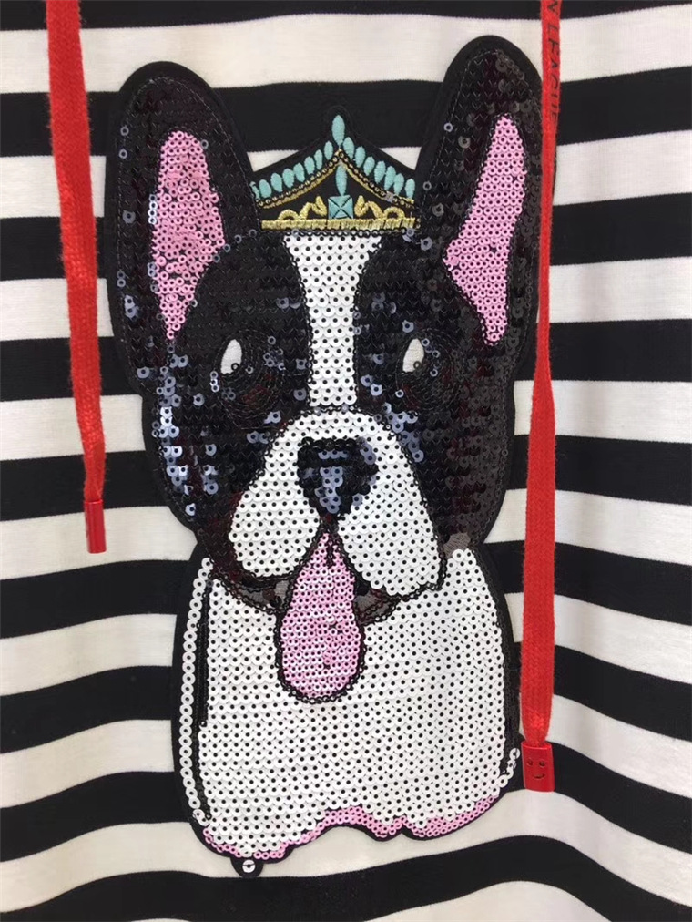 条纹亮片刺绣猫头套装男夏