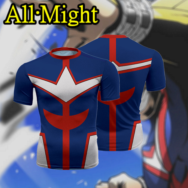 2019亚马逊我的英雄学院创意欧尔麦特印花休闲运动健身服男紧身衣