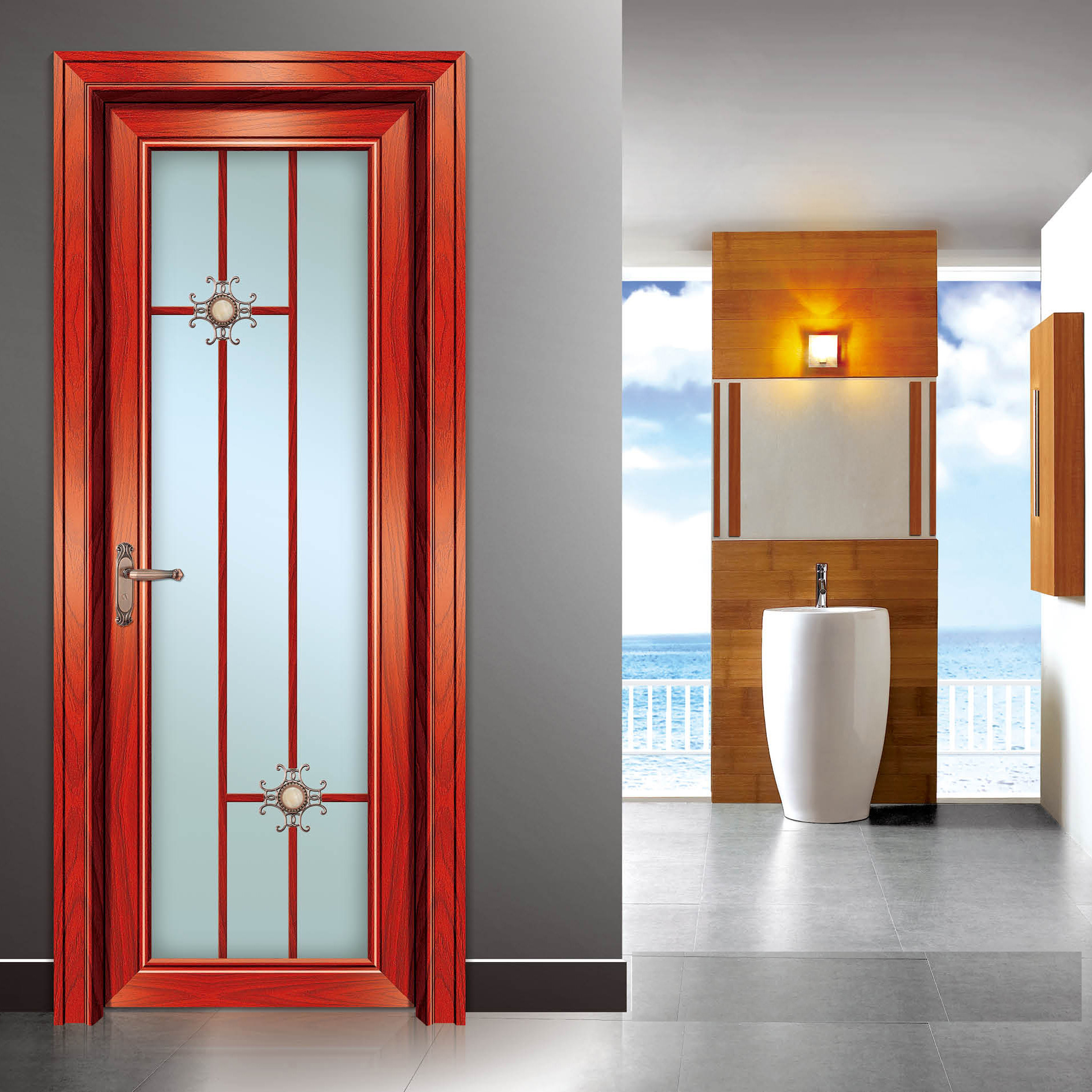 定制铝合金浴室门洗手间门窗欧式简约钢化玻璃室内钛镁合金平开门