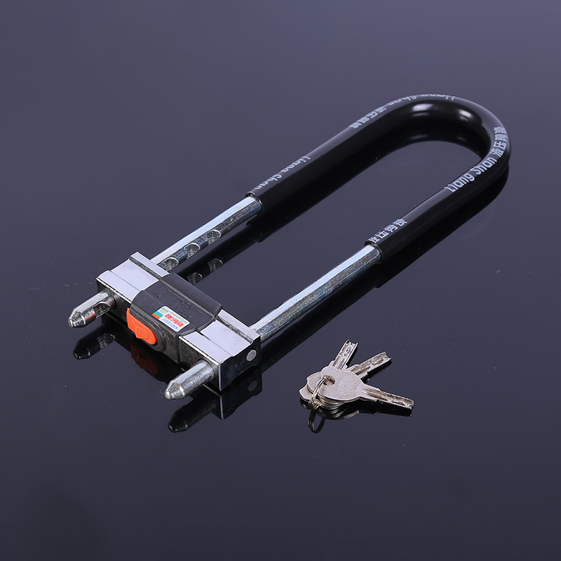 350mm升级加粗版大叉锁玻璃门u形插锁 包胶合金u型防盗双门锁