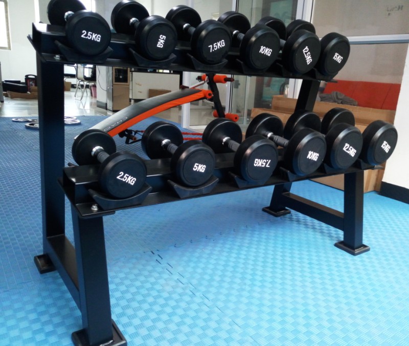 白字圆头哑铃橡胶健身房包胶哑铃 商用健身哑铃