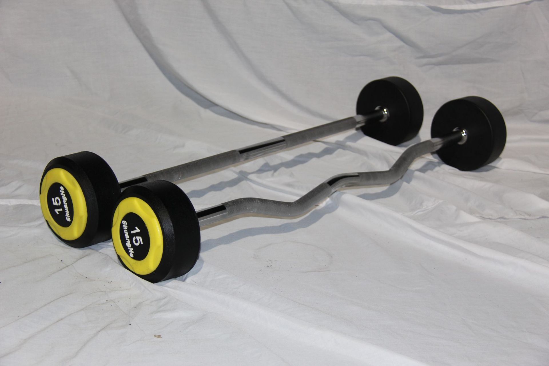 圆头固定小杠铃 彩色男士健身房用1.2米二头肌训练深蹲pu盖橡胶