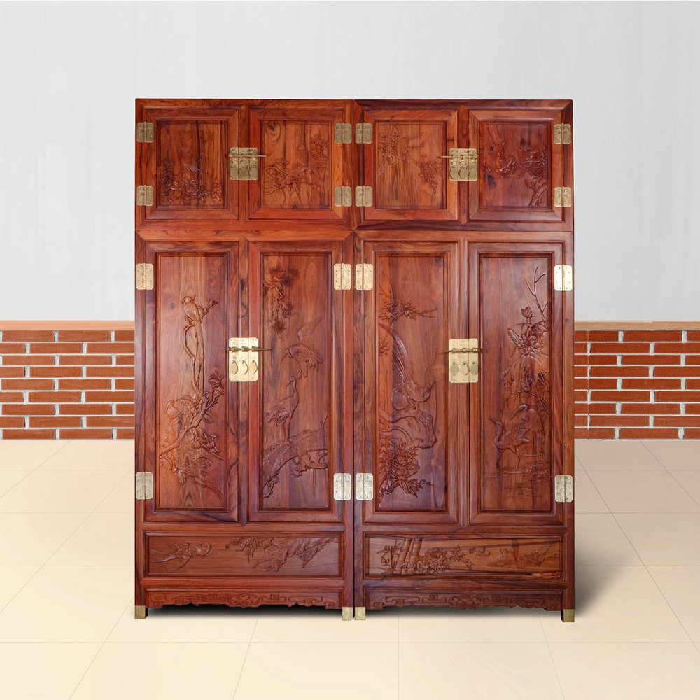 红木家具 花枝木四门衣柜卧室衣橱 工厂实木顶箱柜