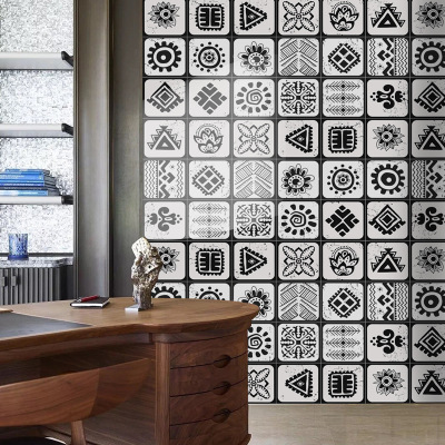 欧式艺术黑白小花砖厨房阳台背景墙卫生间餐厅楼梯陶瓷地板砖200