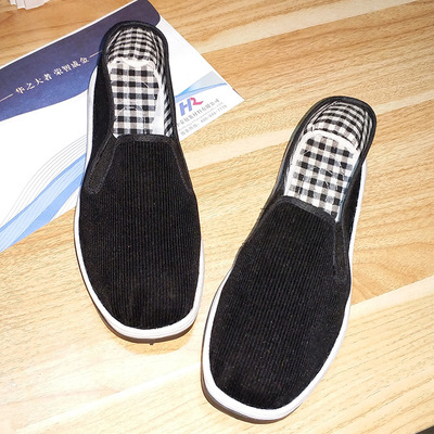 老北京布鞋千层底手工条绒黑布鞋一脚蹬男女士工作单鞋司机鞋批发