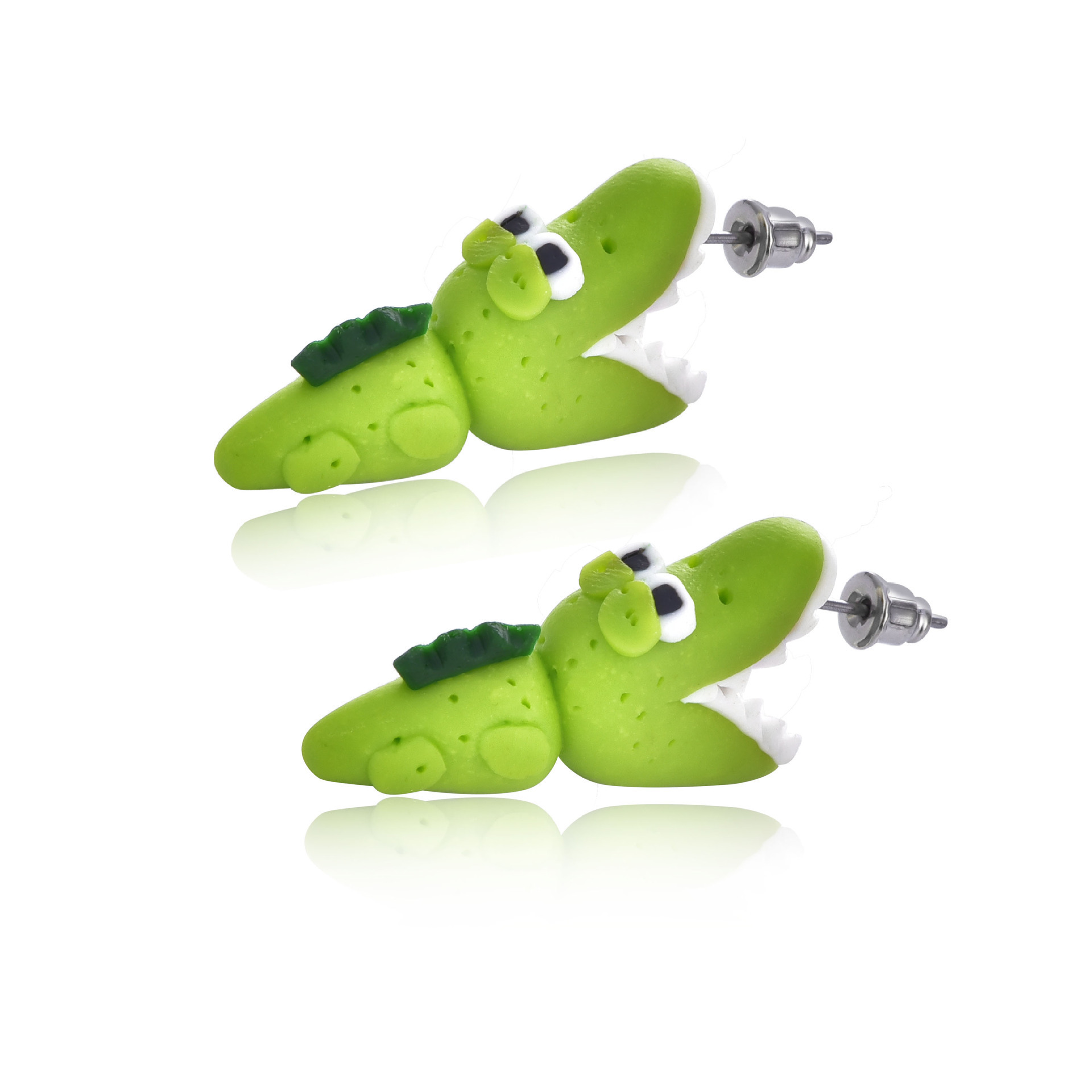 欧美时尚网红个性创意卡通新款小动物手工鳄鱼黏土软陶耳钉耳环