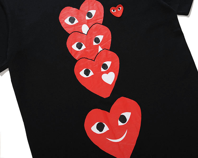 heyplay日系潮牌桃心短袖t恤情侣装限定四颗黑心表情包红心男女款