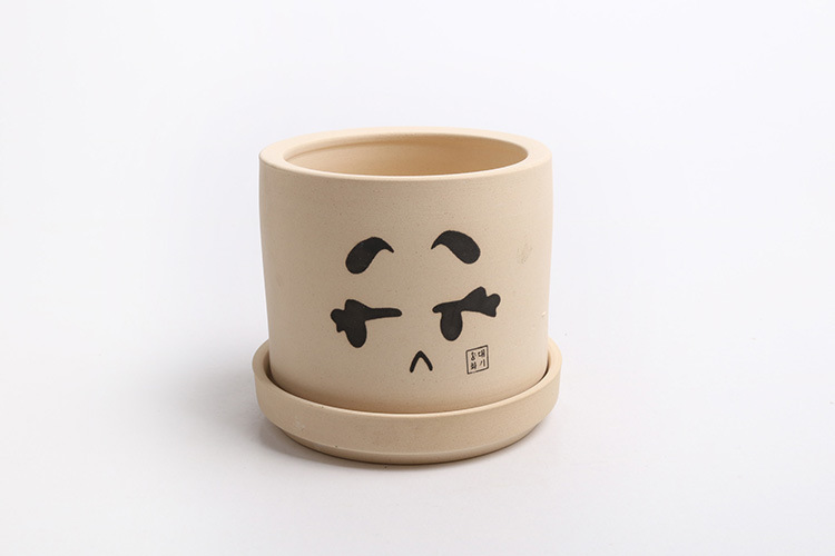 捏花diy陶瓷粗陶素陶盆多肉植物小花盆拇指盆笑脸表情盆清新简约