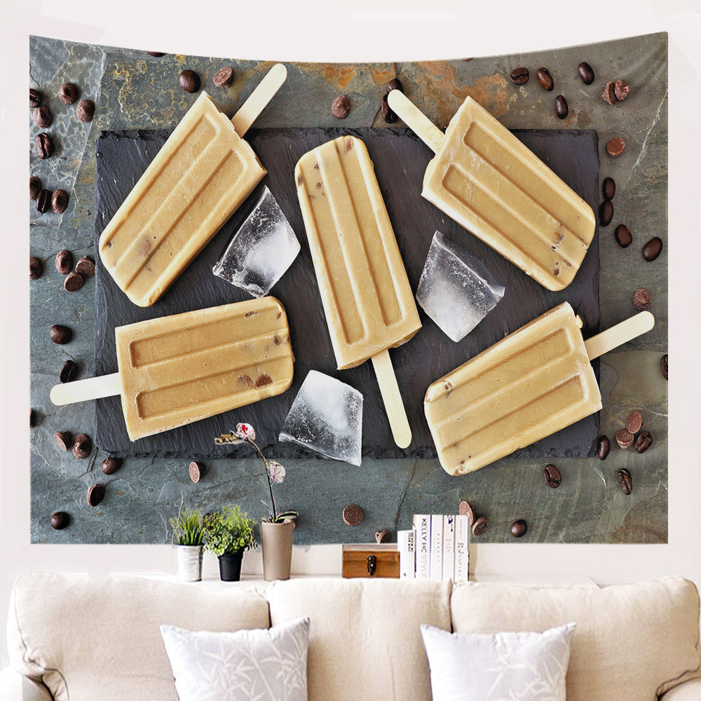 跨境新款热卖家居定制萌系雪糕墙布挂布背景布挂画挂毯墙壁装饰毯