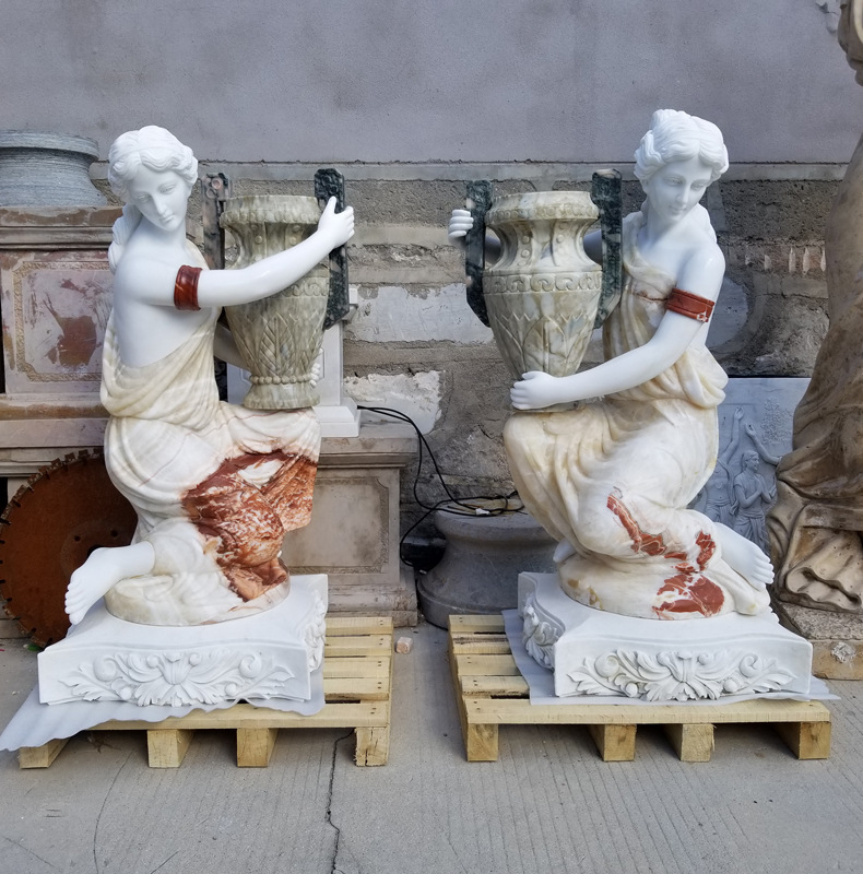 工厂石雕欧式人物 抱瓶女雕塑室外景观大理石人物雕塑摆件定制