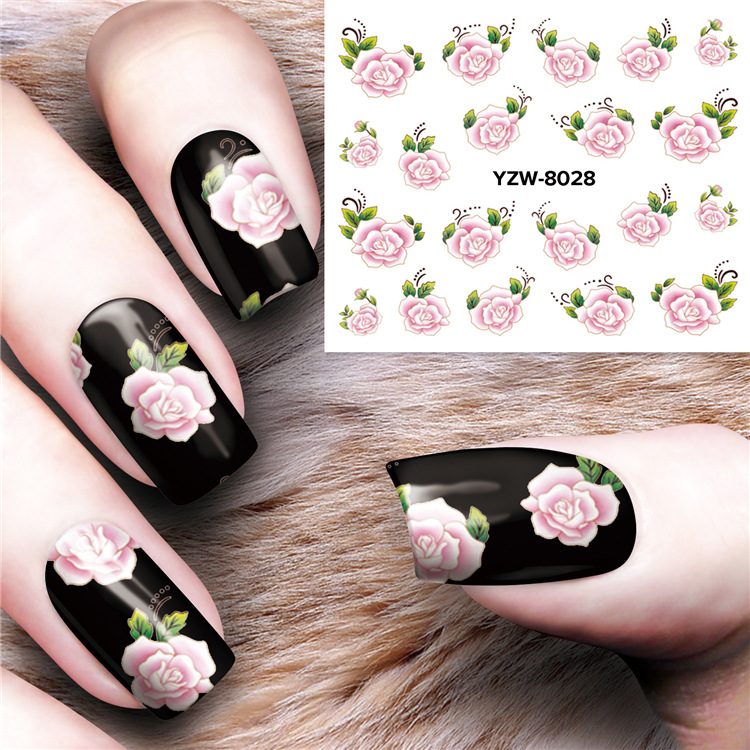 指甲装饰贴花玫瑰diy手工贴纸薄款美甲水印贴纸指甲饰品工具批发