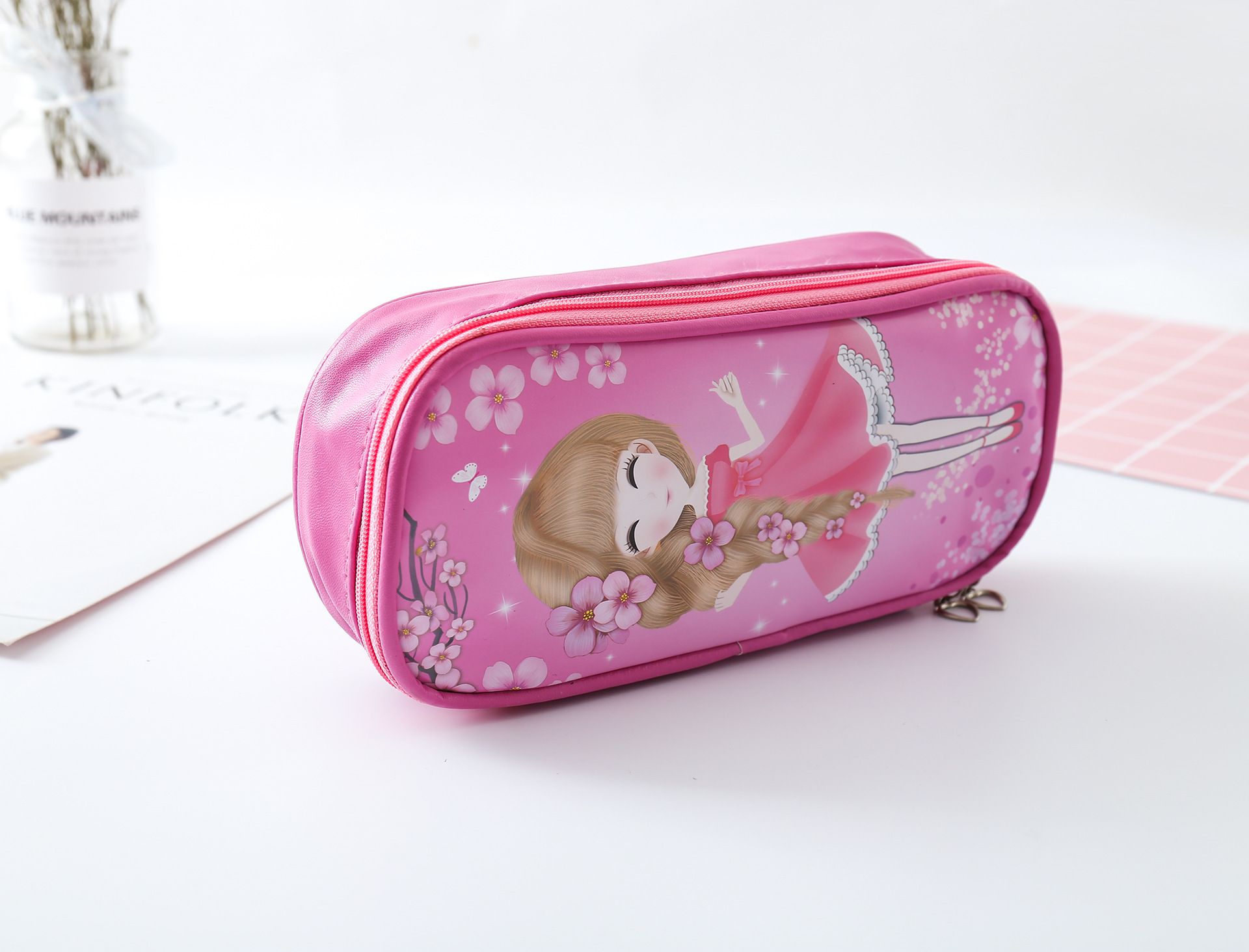 笔袋花花姑娘笔袋简约女生笔袋中小学生多功能大容量文具盒铅笔袋