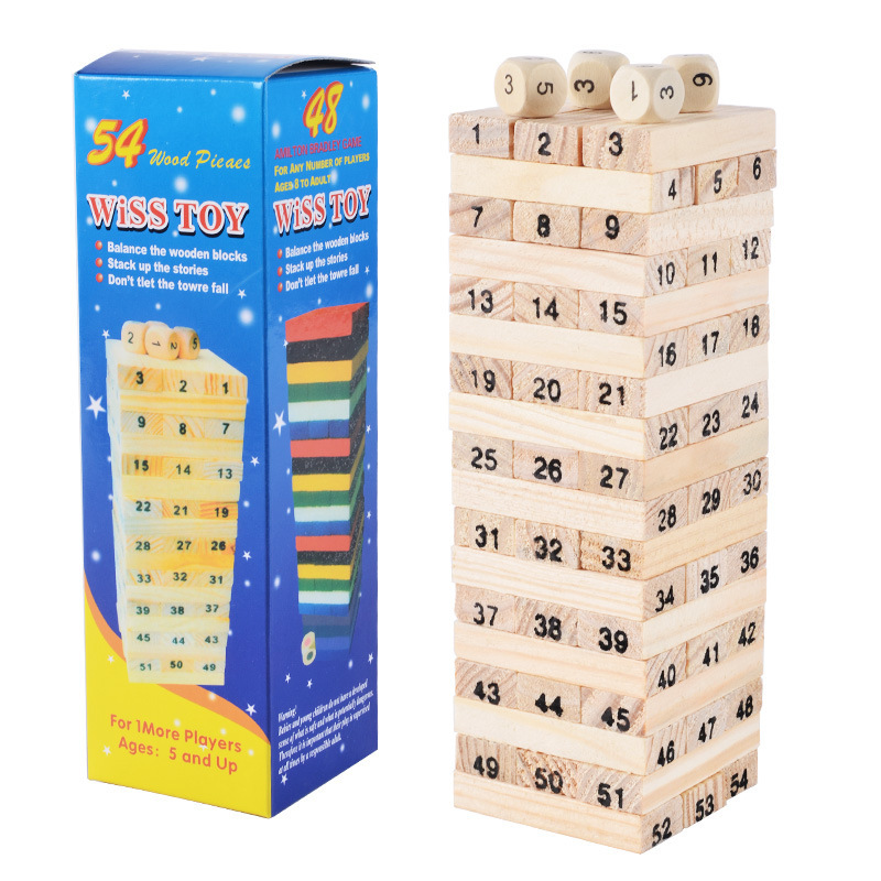wholesale 54 pieces original wooden numbers children‘s stacked wooden learning bricks pro jenga stacked music small size