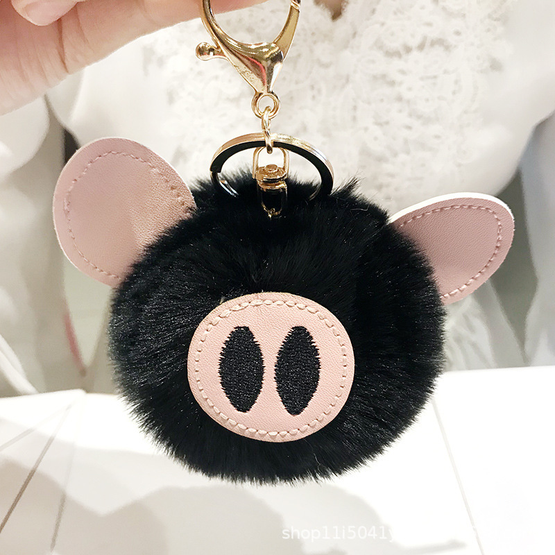 Creative DIY Cute Pig Imitation Rex Rabbit Fur Ball Keychain Pendant PU Leather Cartoon Pig Accessories Factory Direct Sales