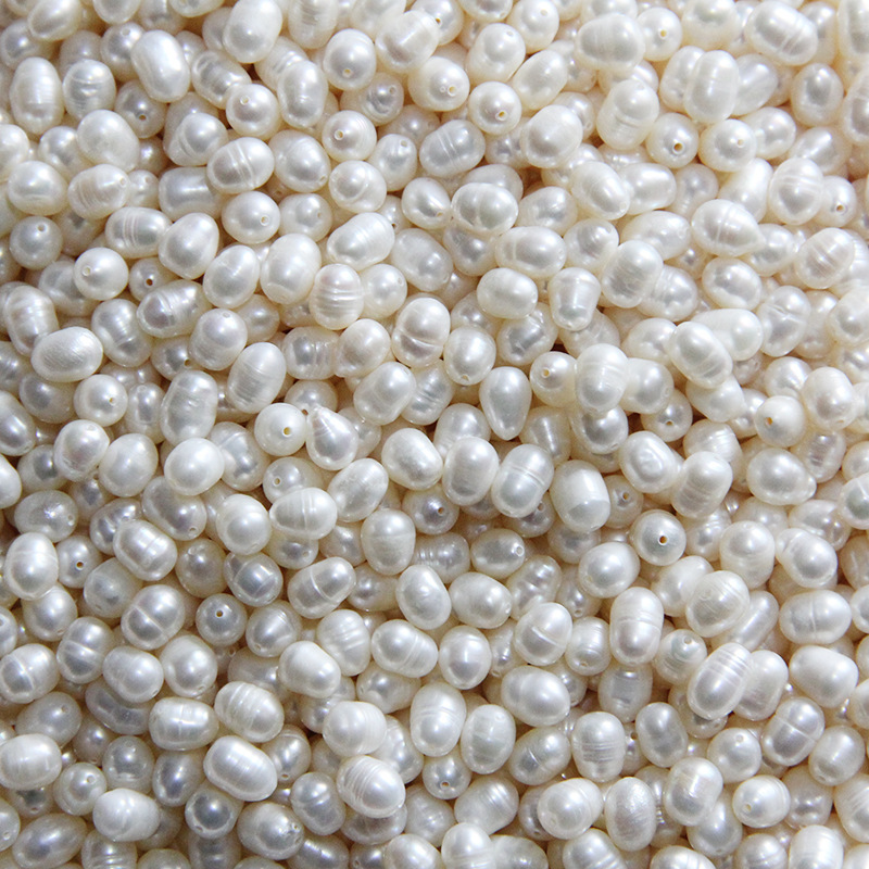 淡水养殖珍珠 5-6-7mm米形 已打洞 散珠批发 半成品散珠