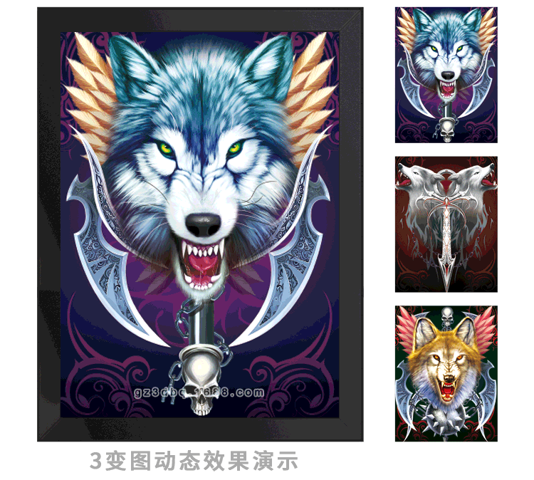 定制壁画动物狼3d立体画变图效果现代简约装饰画三联画厂家uv印刷