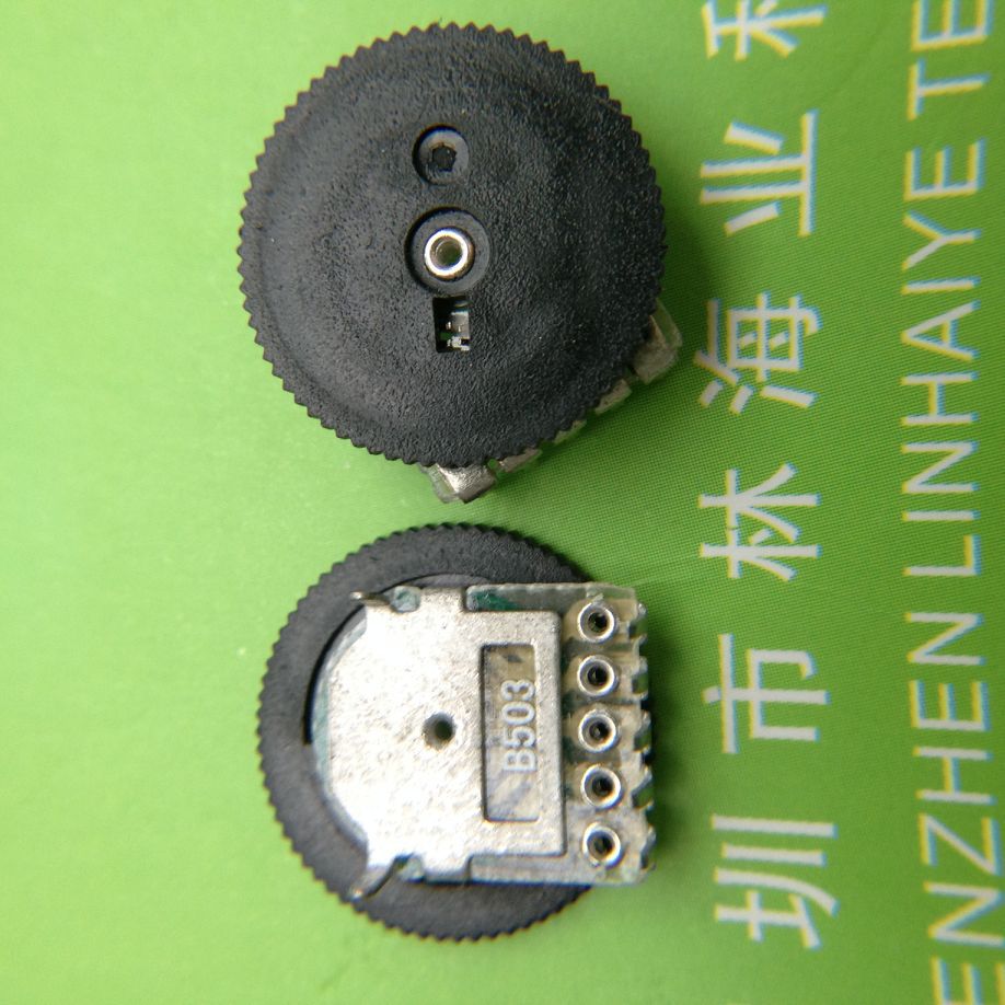 拨盘电位器b502黑色塑胶盘五脚两固定脚银座五孔