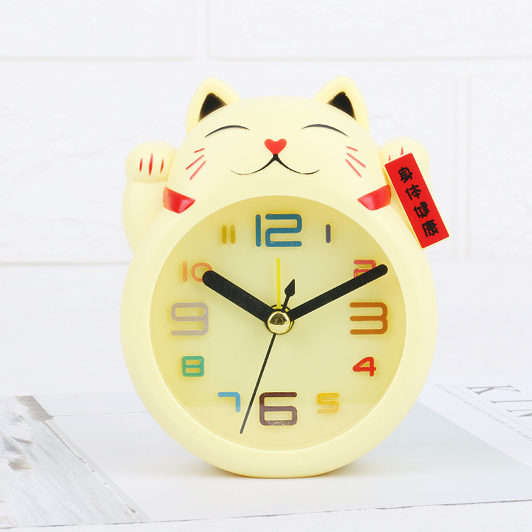 可爱日系招财猫闹钟书房床头儿童时钟摆件迷你数字礼品闹钟