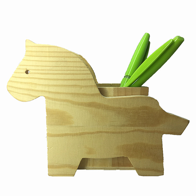 创意木质笔筒 小马动物笔筒 木制笔筒 diy白坯产品 木制工艺品