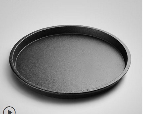 铸铁铁板烧红木双耳圆形铁盘煎烤盘西餐牛排烤盘大小