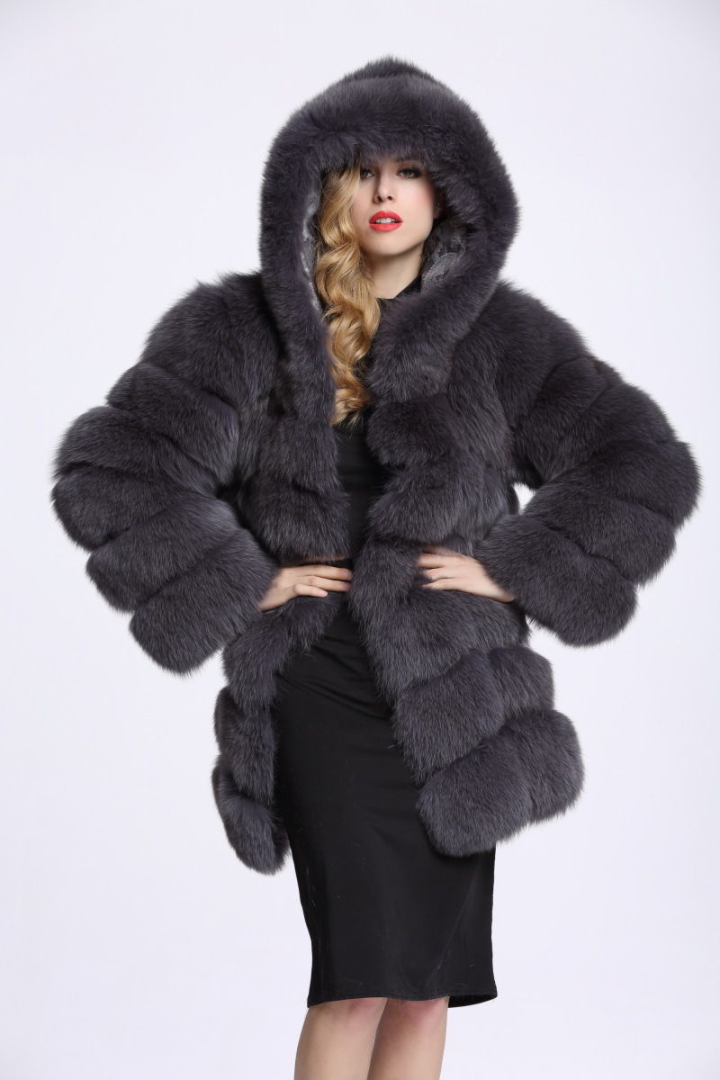 冬季仿皮草外套欧美新款狐狸毛连帽领潮款女士人造毛皮整皮大衣女