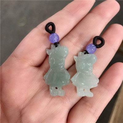 儿童节礼物天然冰种翡翠a货小猪佩奇社会人吊坠卡通时尚玉石饰品