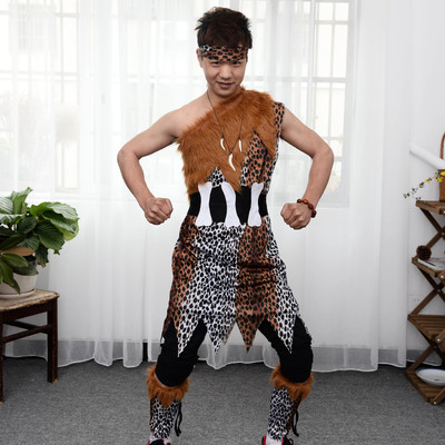 万圣节服装 印第安人土著角色扮演 兽皮野人森林猎人演出服舞台装